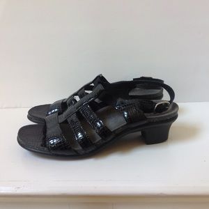 SASS Black Leather Sandals Patent Strap Sandals